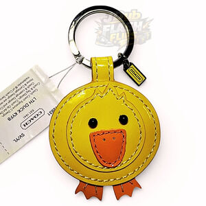 NWT COACH Patent Leather Yellow Orange Duck Key Chain Fob Bag Charm 92831